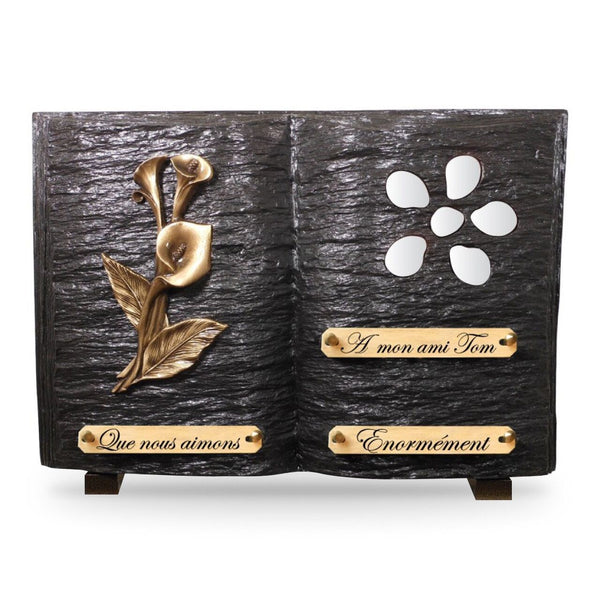 Plaque funéraire livre-galets-blancs-et-bronze 12 plapuedacaes.com
