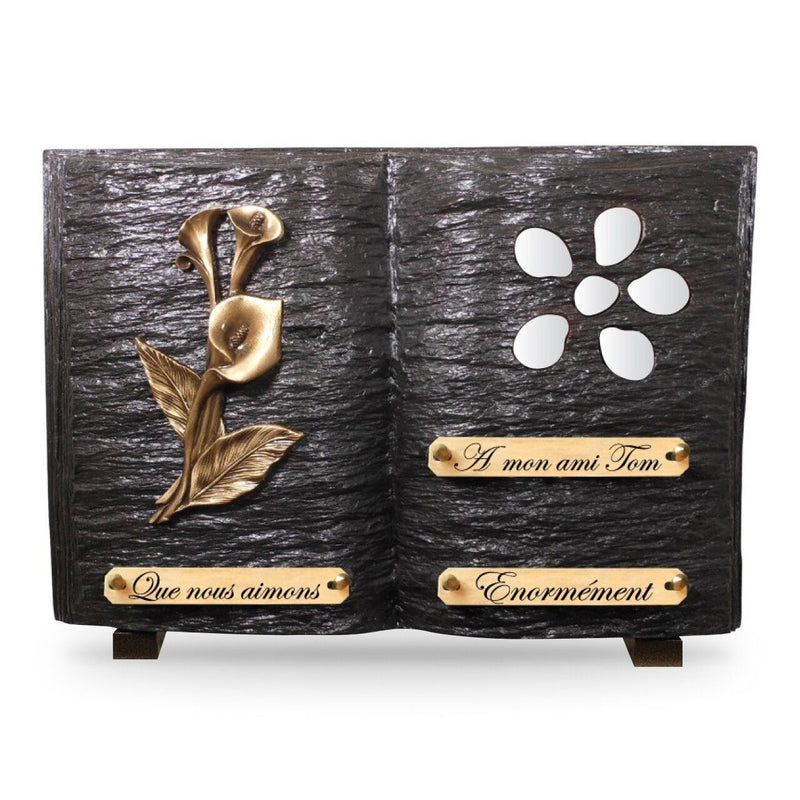 Plaque funéraire livre-galets-blancs-et-bronze 12 plapuedacaes.com
