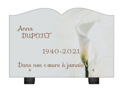 Plaque funéraire arum-blanc-forme-livre 21 plapuedacaes.com
