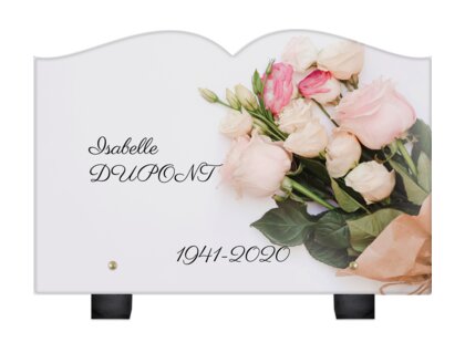 Plaque funéraire bouquet-garni-forme-livre 10 plapuedacaes.com
