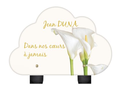 Plaque funéraire arum-blanc-forme-nuage 5 plapuedacaes.com
