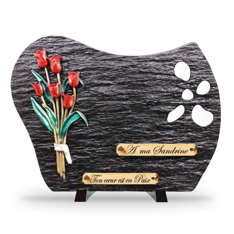 Plaque funéraire galets-blancs-et-bronze-tulipe-couleur 18 plapuedacaes.com
