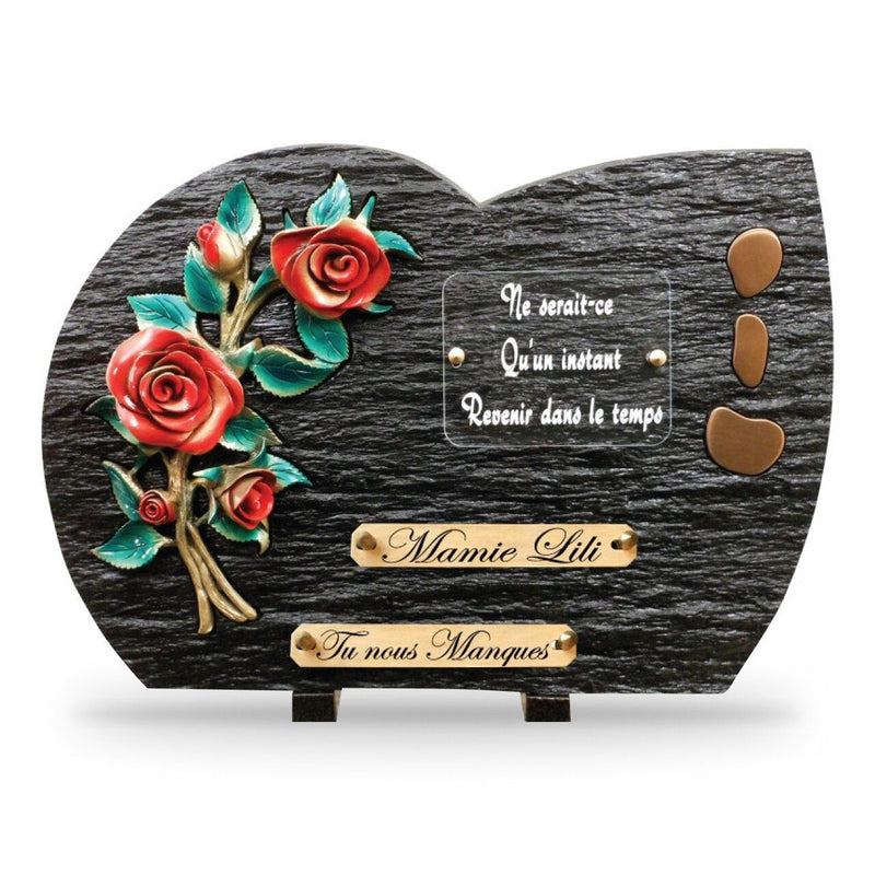 Plaque funéraire Rose rouge bronze