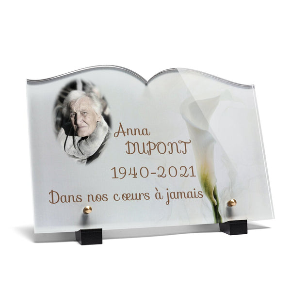 Plaque funéraire arum-blanc-forme-livre 21 plapuedacaes.com

