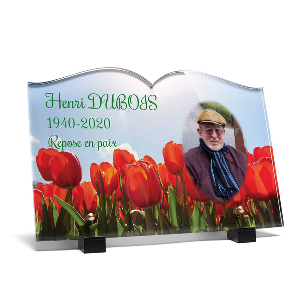 Plaque funéraire champ-de-tulipes-forme-livre 25 plapuedacaes.com
