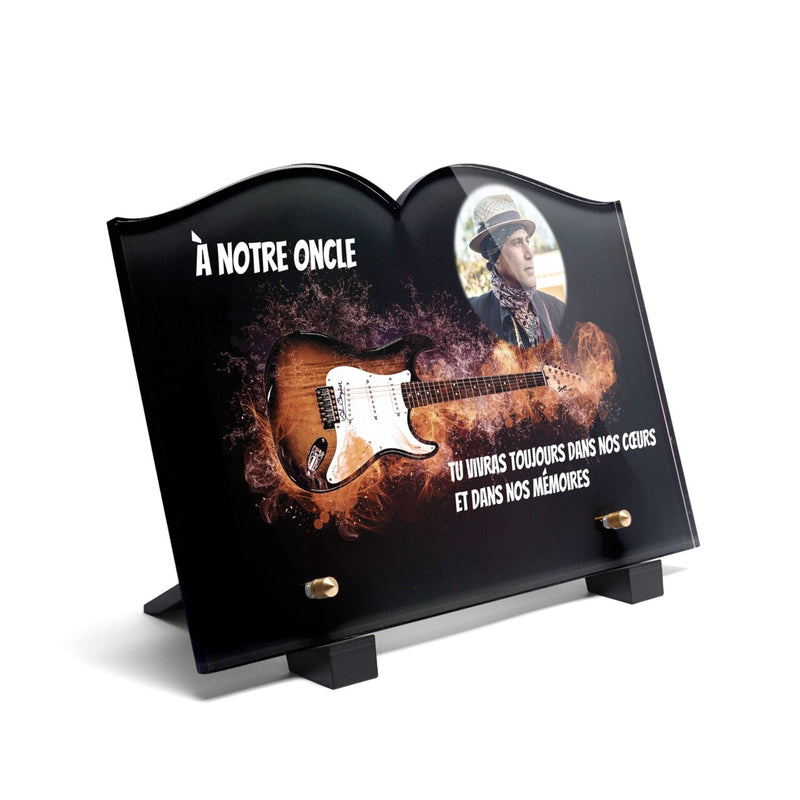 Plaque funéraire guitare-electrique-en-feu-forme-livre 10 plapuedacaes.com