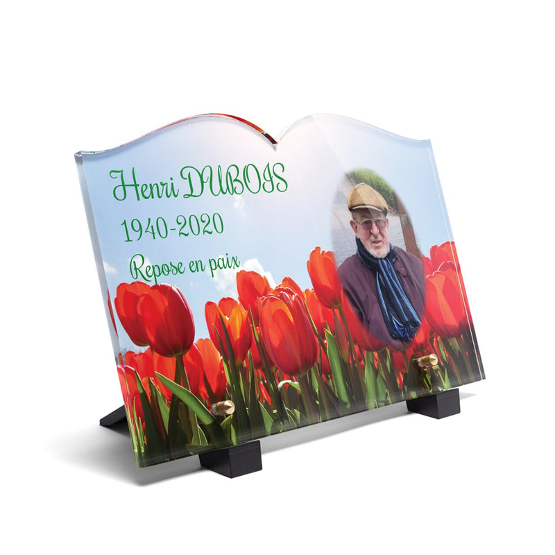 Plaque funéraire champ-de-tulipes-forme-livre 6 plapuedacaes.com