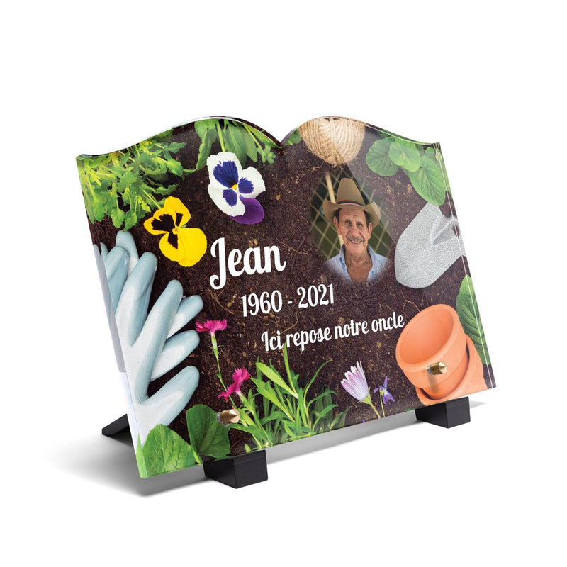 Plaque funéraire jardinage-vue-den-haut-forme-livre 28 plapuedacaes.com