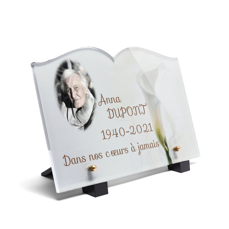 Plaque funéraire arum-blanc-forme-livre 25 plapuedacaes.com