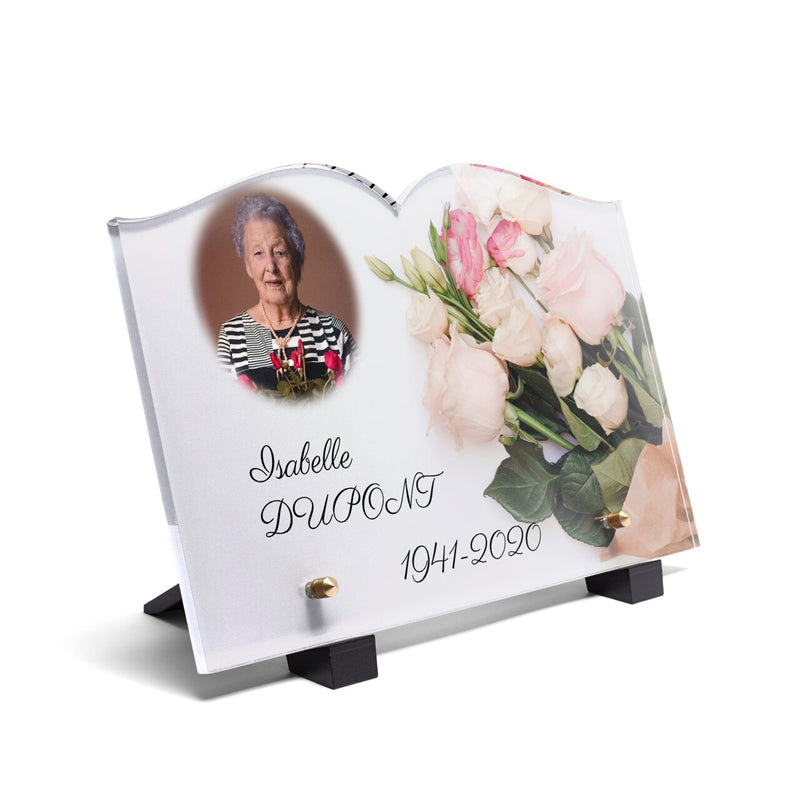 Plaque funéraire bouquet-garni-forme-livre 10 plapuedacaes.com
