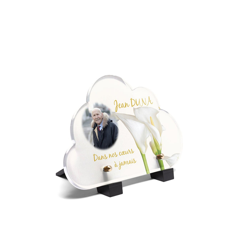 Plaque funéraire arum-blanc-forme-nuage 26 plapuedacaes.com