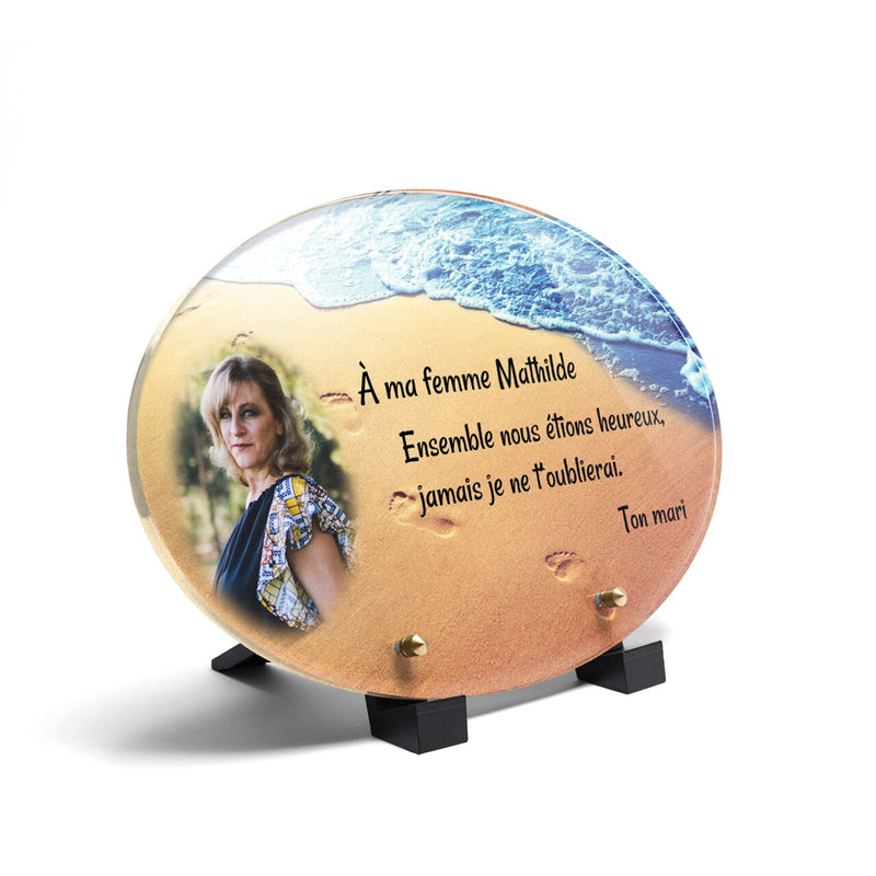 Plaque funéraire empreinte-sable-forme-ovale 26 plapuedacaes.com