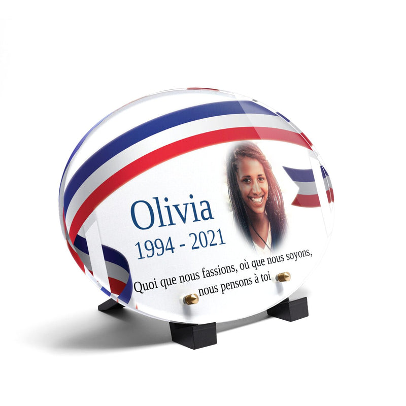 Plaque funéraire bandeau-bleu-blanc-rouge-forme-ovale 15 plapuedacaes.com