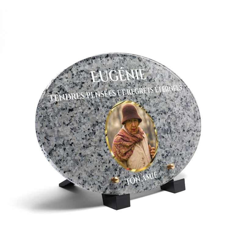 Plaque funéraire livre-granite-gris-forme-ovale 24 plapuedacaes.com