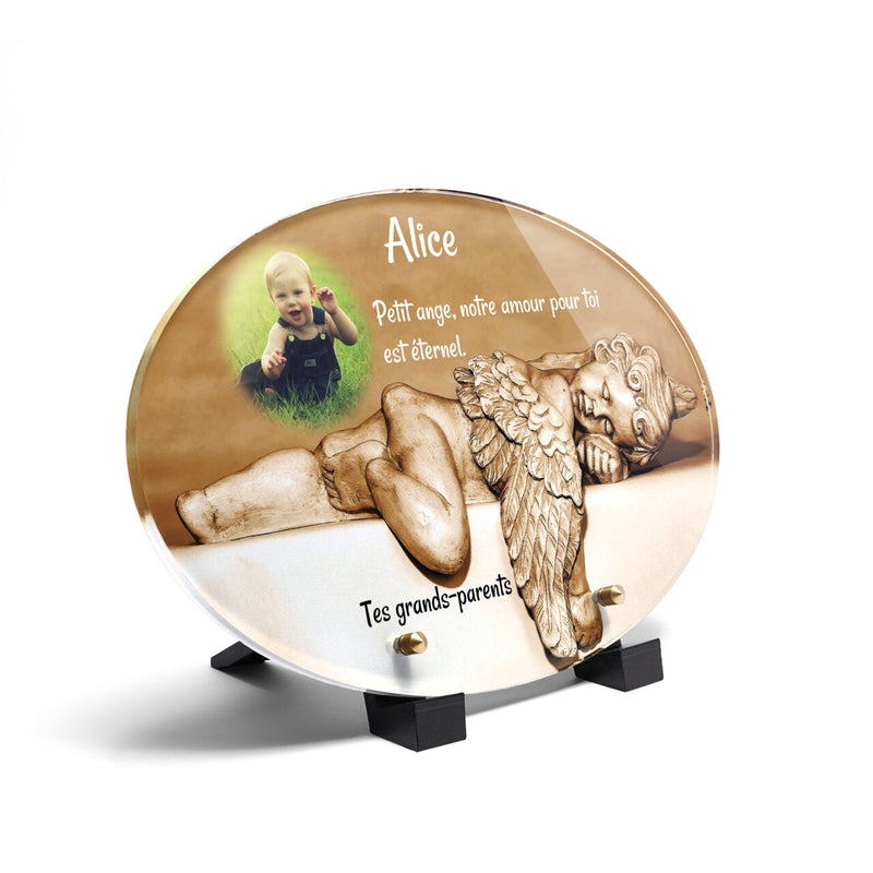 Plaque funéraire petit-ange-qui-dort-forme-ovale 24 plapuedacaes.com