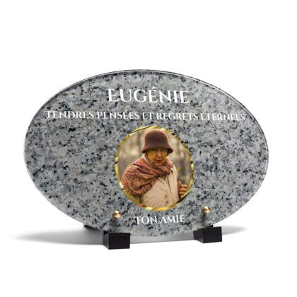 Plaque funéraire livre-granite-gris-forme-ovale 17 plapuedacaes.com
