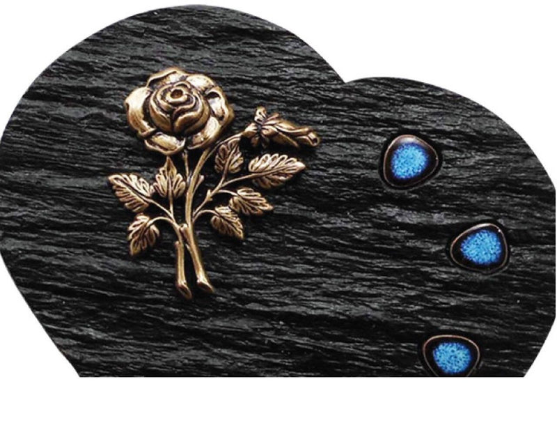 Plaque funéraire Cœur et galets bleus