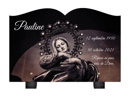 Plaque funéraire vierge-marie-couronnee-detoiles-forme-livre 8 plapuedacaes.com
