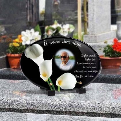 Plaque funéraire arum-blanc-forme-ovale 24 plapuedacaes.com
