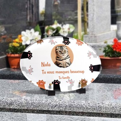 Plaque funéraire cadre-pattes-de-chat-forme-ovale 30 plapuedacaes.com
