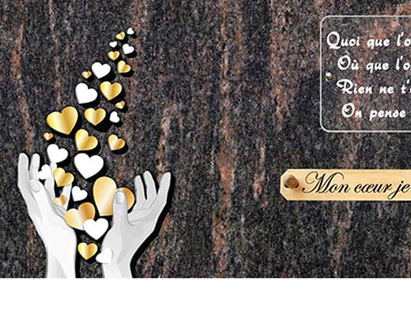 Plaque funéraire Compogranit mains et cœur