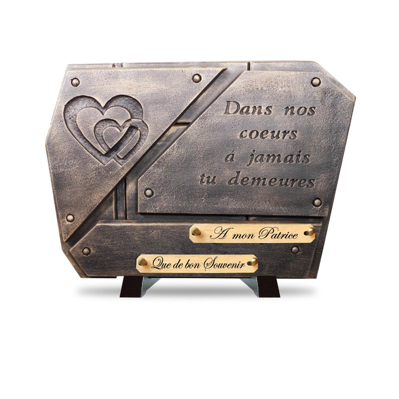 Plaque funéraire contemporaine bronze gravure cœur
