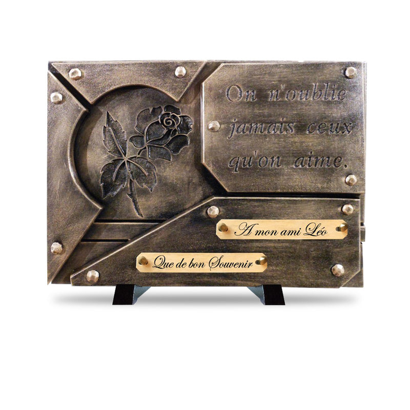 Plaque funéraire contemporaine bronze gravure rose