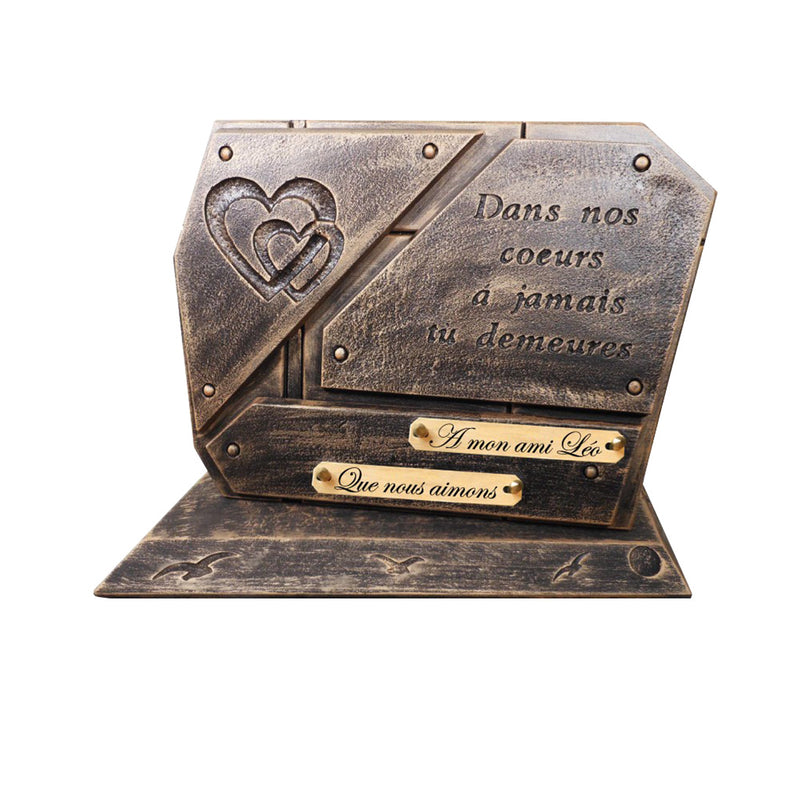 Plaque funéraire contemporaine sur socle gravure cœur