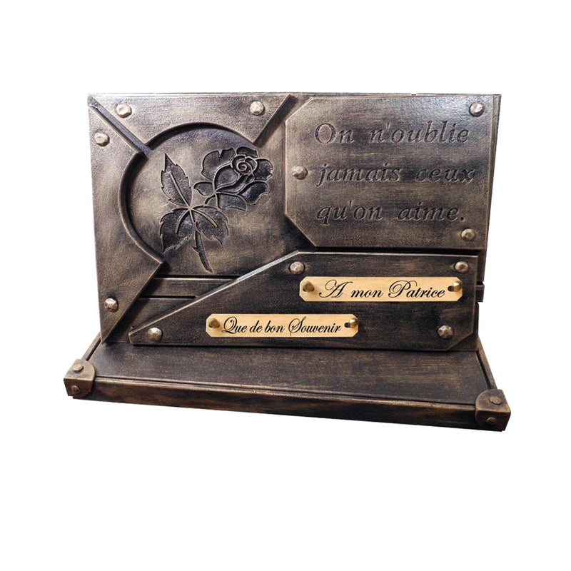 Plaque funéraire contemporaine sur socle gravure rose